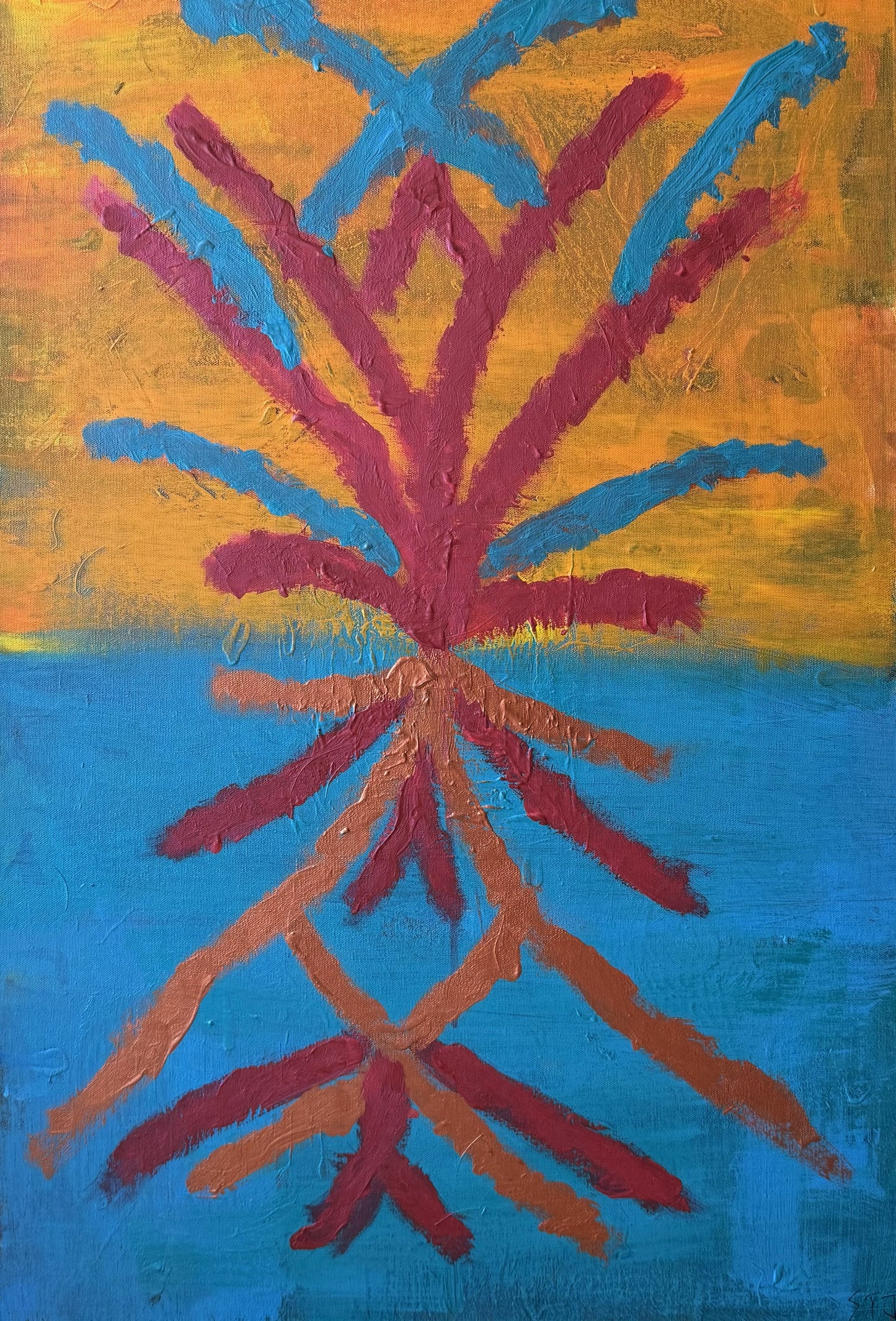 Original, Unique, Personal, Archival Quality, Creative, Calming Abstract Acrylic Painting on Canvas (39'x24'). Artist: Sartaj Ahmed Khan Mojlish (STJ)