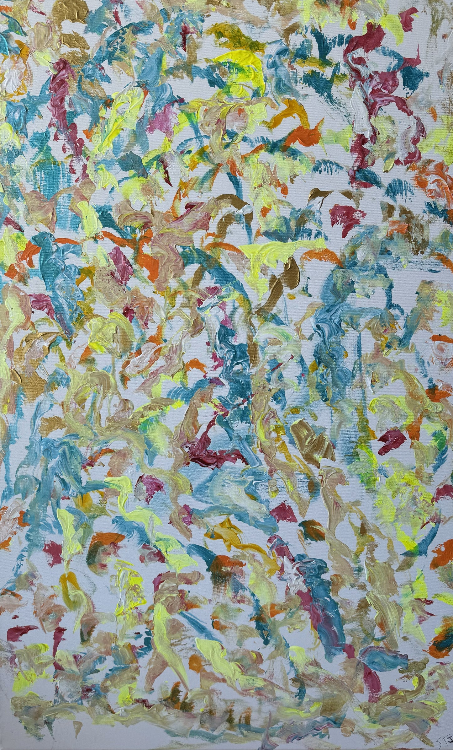 Original, Unique, Personal, Archival Quality, Creative, Calming Abstract Acrylic Painting on Canvas (39'x24'). Artist: Sartaj Ahmed Khan Mojlish (STJ)