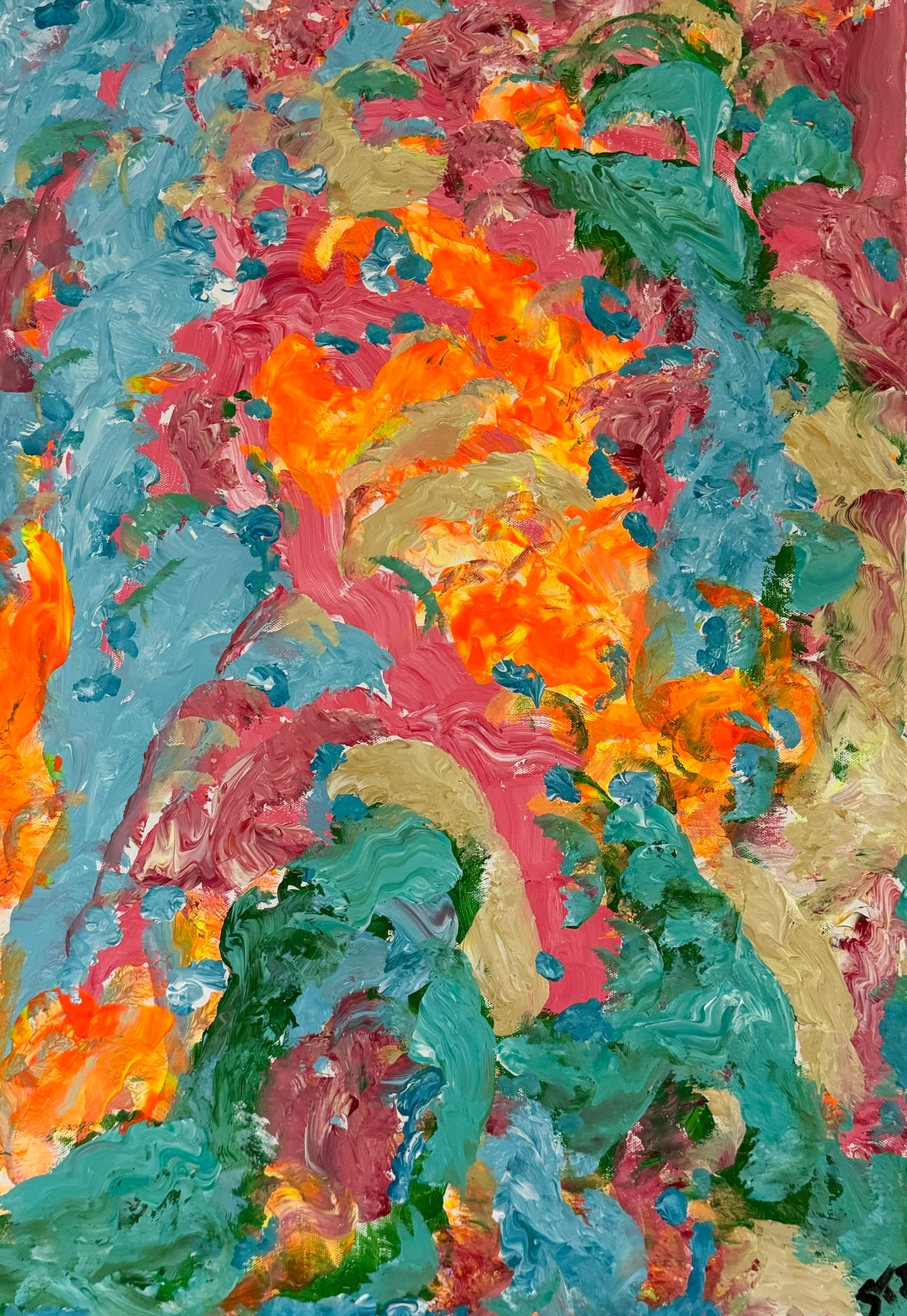 Original, Unique, Personal, Archival Quality, Creative, Calming Abstract Acrylic Painting on Canvas (30'x20'). Artist: Sartaj Ahmed Khan Mojlish (STJ)